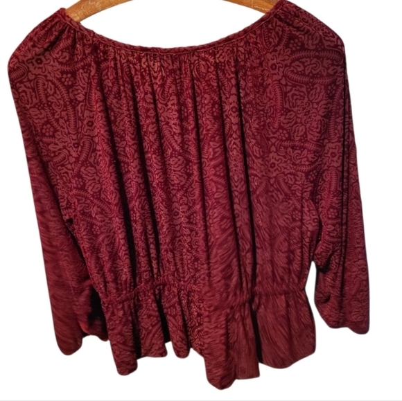 Loft Mosaic Shirred Velour Burgundy Red Paisley Floral Velvet Top Size XL - Picture 3 of 8